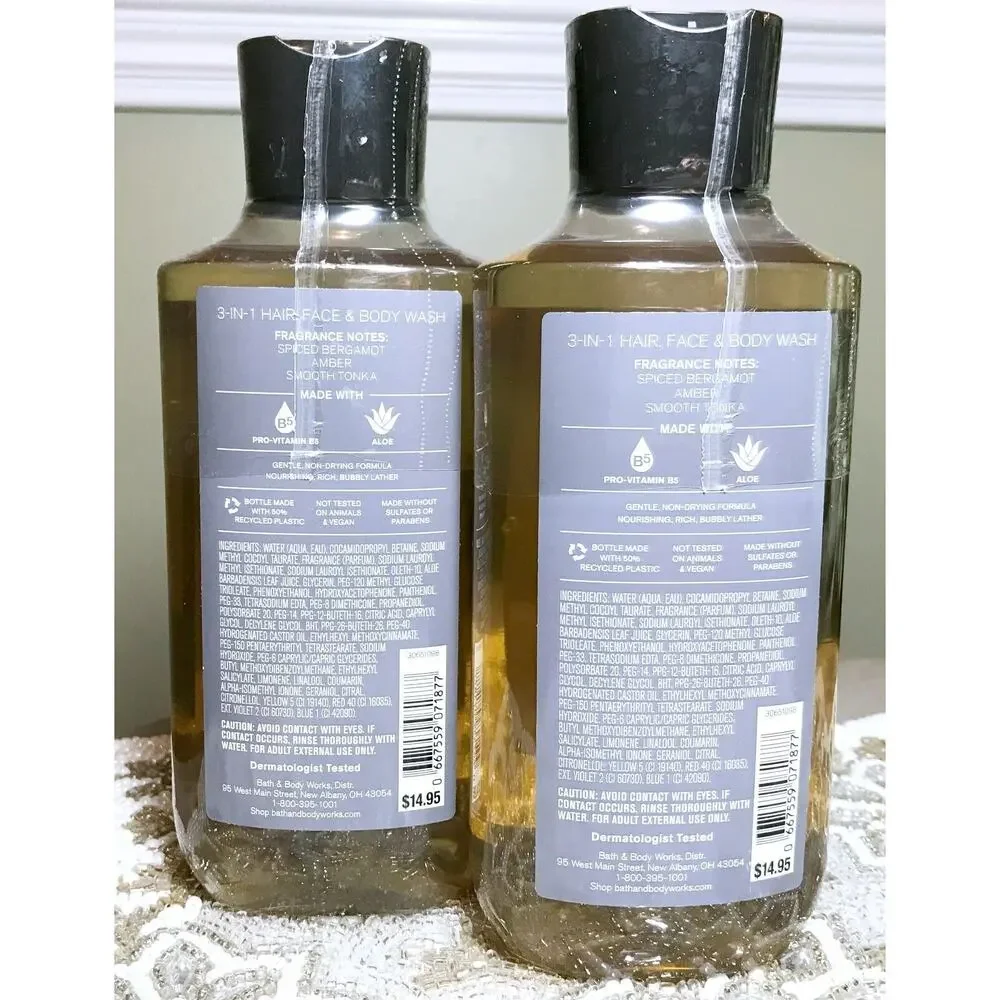 Bath & Body Works AFTER DARK Men's 3-in-1 Hair Face Body Wash Shower Gel x2